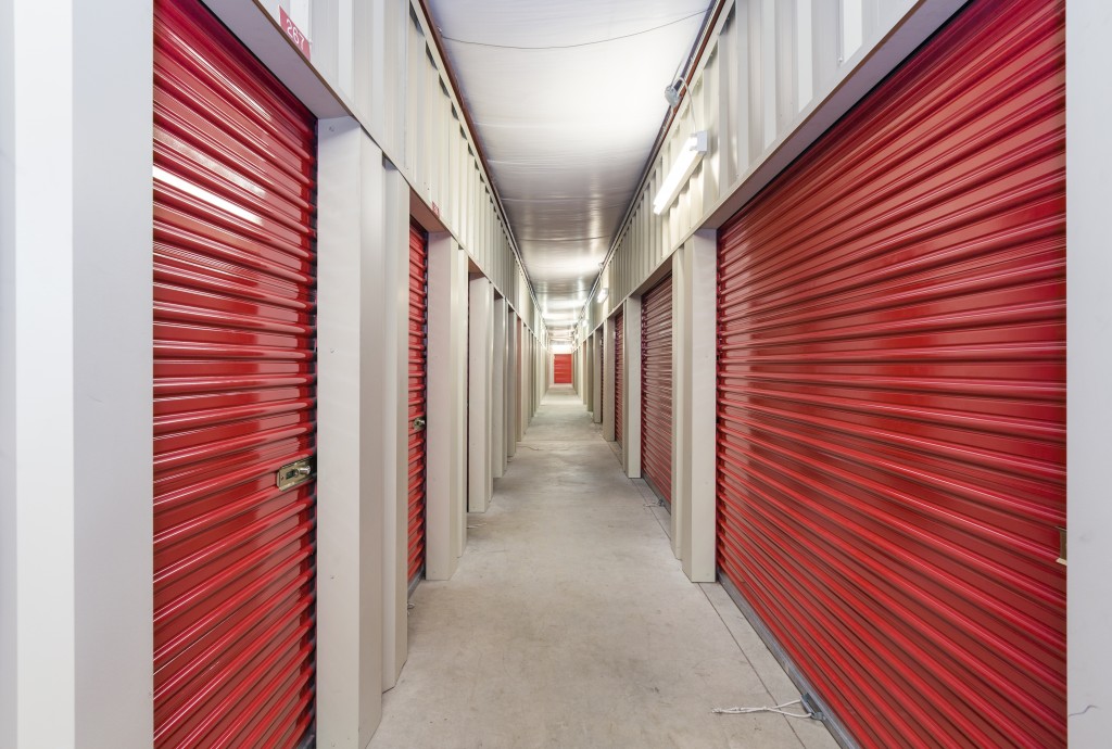 Storage units with red paint