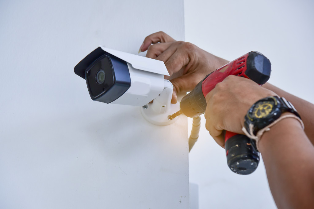 professional installing CCTV