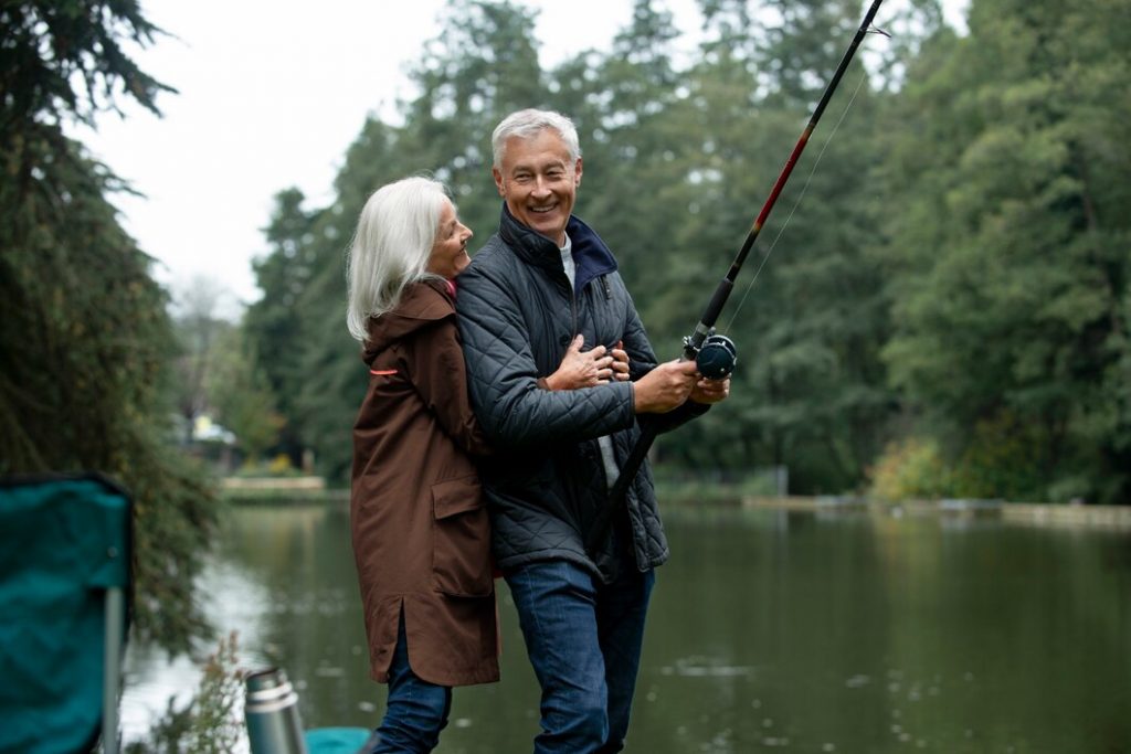 senior couple fishing